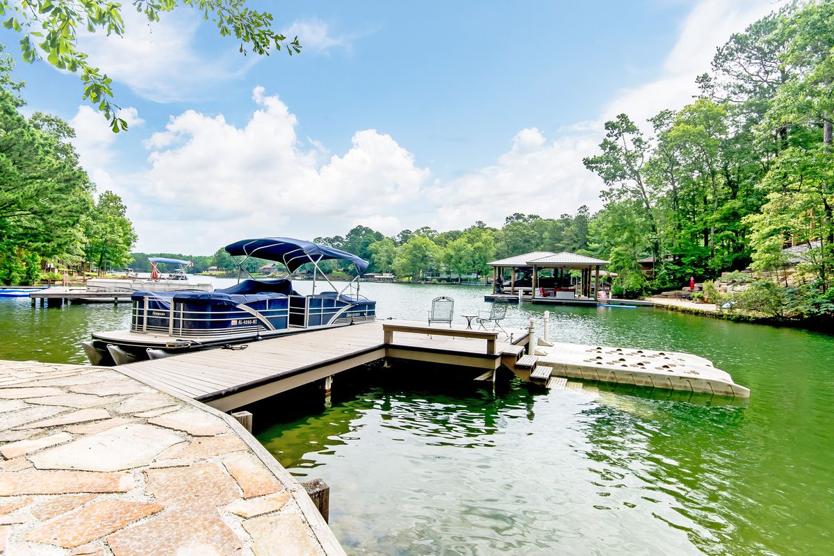 A boat pier and floating dock on Lake Martin